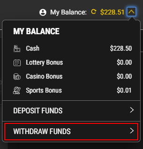 Screenshot showing Withdraw Funds option on PROLINE+