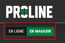 Screenshot showing how to toggle from in-store to online using PROLINE app/website