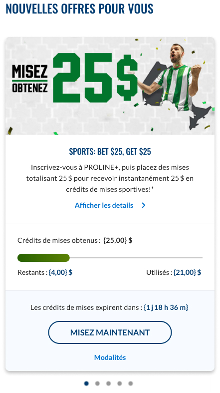 Sample Bet Credits promotion in a user's PROLINE+ account