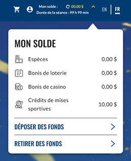 Screenshot example showing where a user can fine sports bet credit balance in their PROLINE+ account