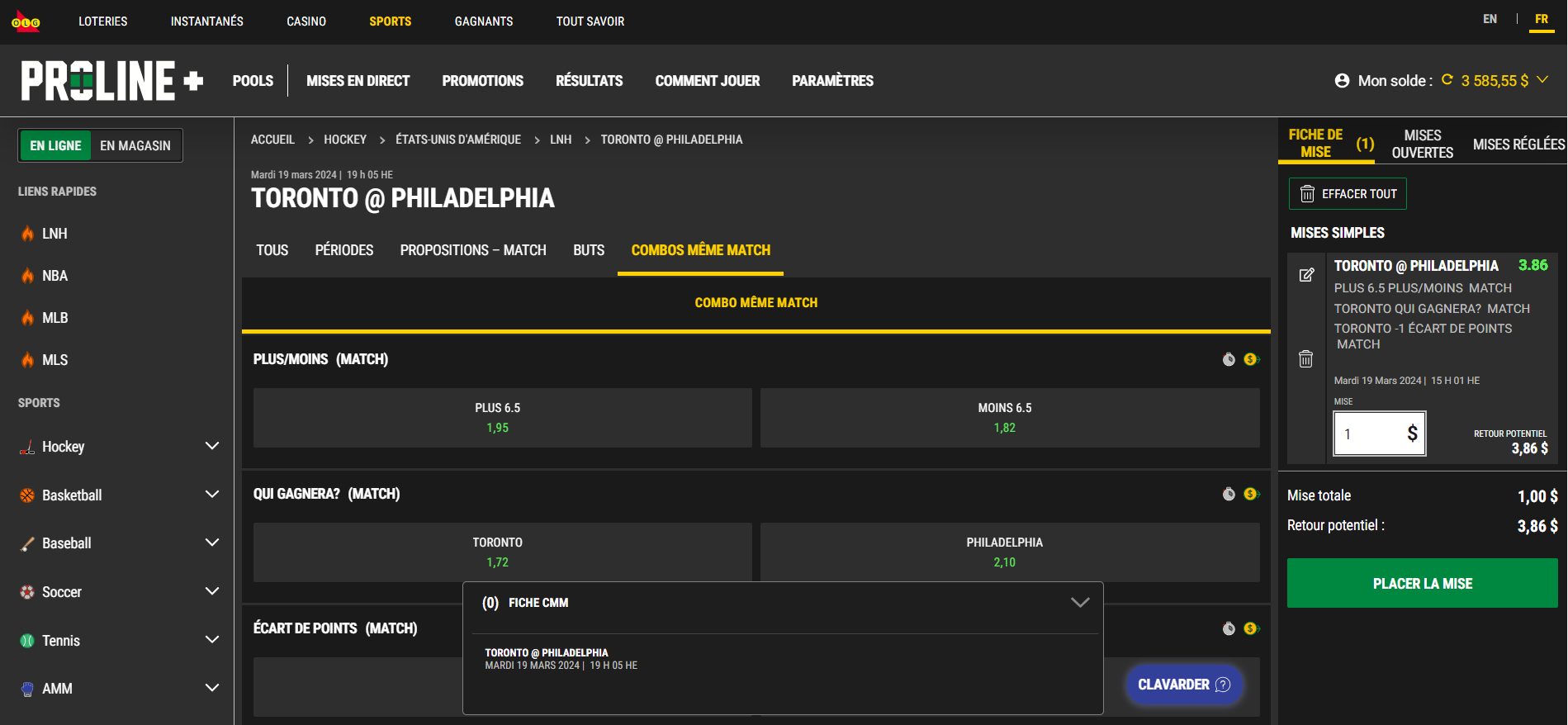 Screenshot showing a completed Same Game Parlay bet completed on the betslip