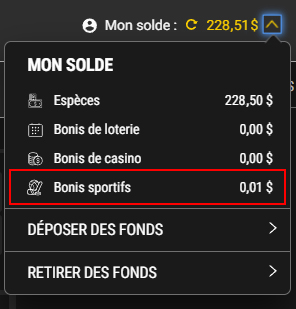 Screenshot showing where to finds Sports Bonus on PROLINE+