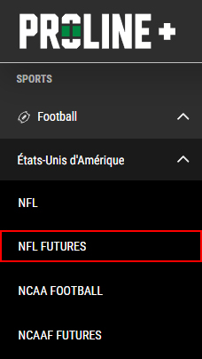 Screenshot of where to find Futures bets on PROLINE+