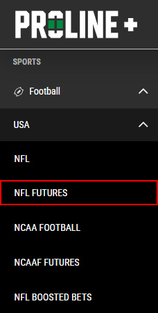 PROLINE+ Futures bet on navigation bar