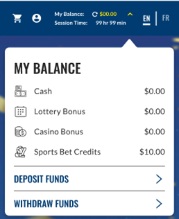 Screenshot showing where to find your Sports Bet Credits Balance